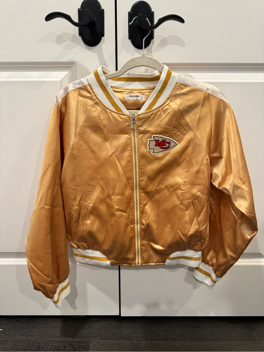 Kansas City Chiefs Women’s Gold Satin Bomber Jacket
